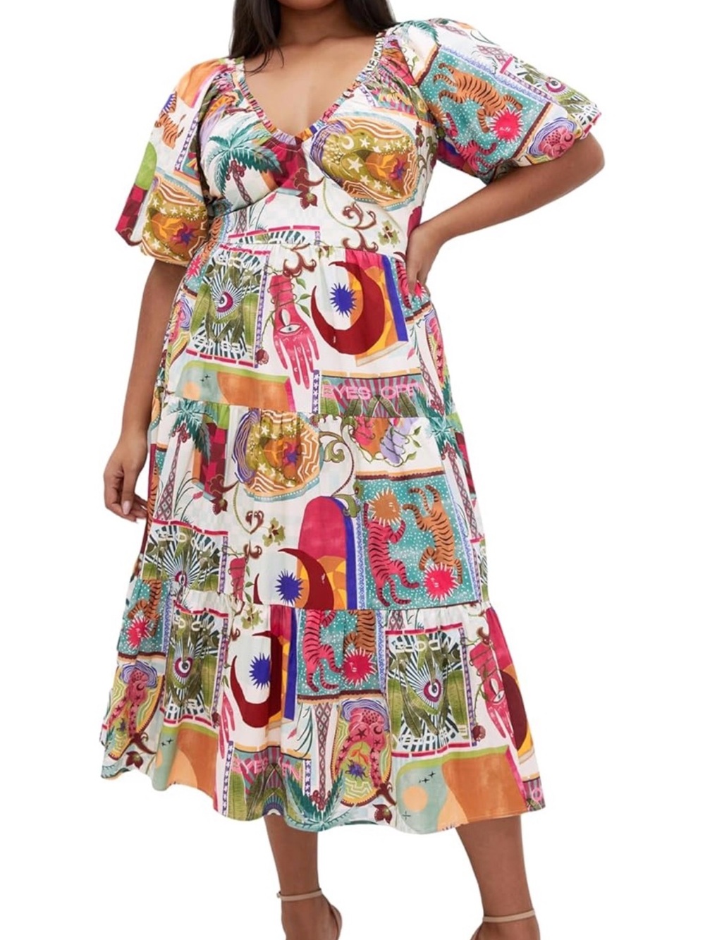 City Chic Simona Print Maxi Dress – Bold Tropical Patchwork (2X/M) (NWT!)